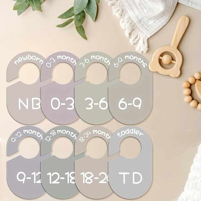 Baby Closet Dividers for Clothes Organizer - Set of 8 Double-Sided Clothes Size Dividers from Newborn to Toddler for Daily Gender Neutral Baby Nursery Decor
