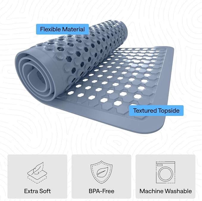 GORILLA GRIP Patented Square Shower Stall Mat, Small Bathtub Floor Mats for Stand Up Showers, Suction Cups and Drain Holes, Machine Wash, Soft on Feet, Bathroom Accessories 21x21 Inch, Sky Blue Opaque