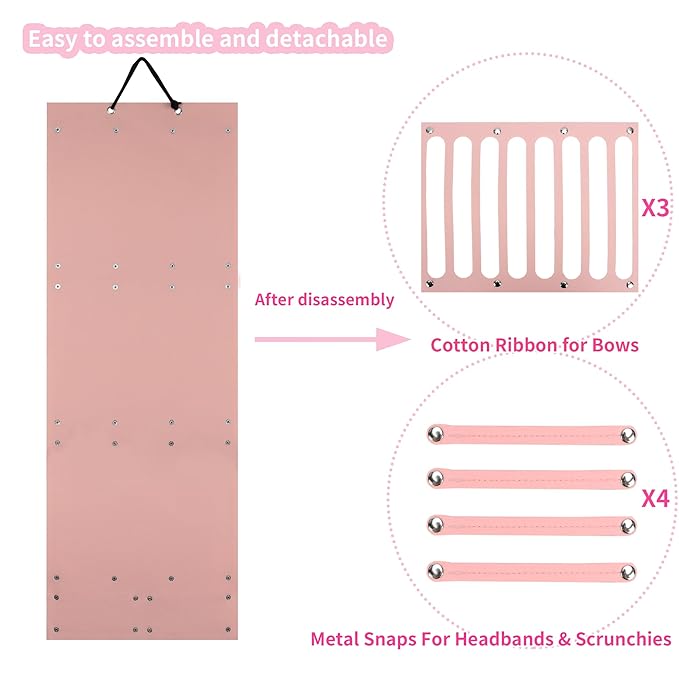 PACMAXI Baby Girl Hair Bows Holder, Hair Clips Storage Hanger For Ribbons, Hair Bows Organizer, Baby Hair Clip Storage Display Sturdy Stand, Wall Hanging for Girl Room (Pink 2, Large)