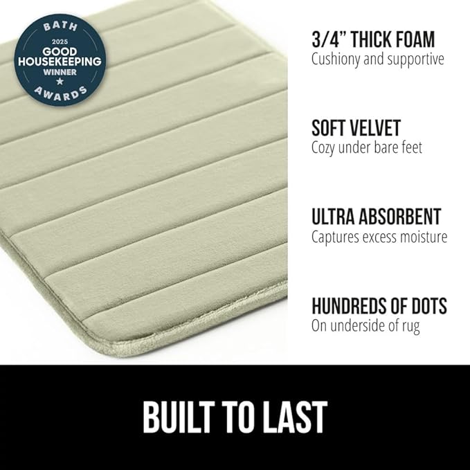 GORILLA GRIP Memory Foam Bath Mat, Soft Absorbent US Designed Bathroom Rug, Gripping Dots Machine Washable Bathmat, Cushioned Floor Mats, Shower Sink Rugs Room Décor Accessories, 36x24 Sage