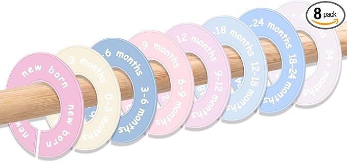 8 Pcs Baby Closet Dividers for Clothes – Round Baby Size Clothes Dividers for Closet Rod, Nursery Closet Organizer & Decor