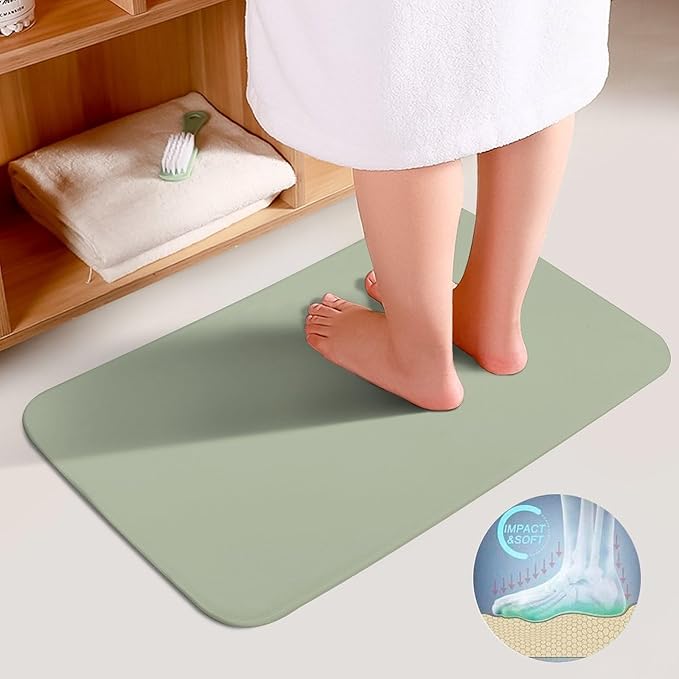 3 Pieces Bath Rug Sets, Sage Green Trend Color Bathroom Mat Set Non Slip U Shaped Contour Rug & Toilet Lid Cover