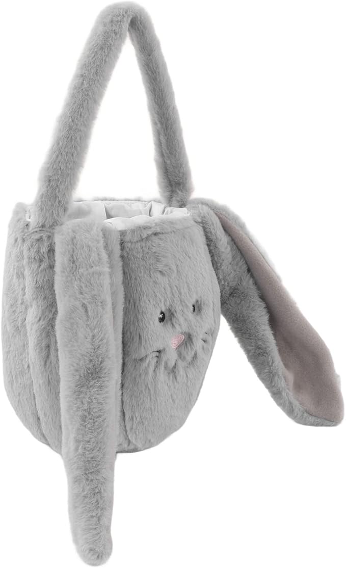 KIMISS Plush Easter Bunny Basket for | Cute Cartoon Long Ears Bunny for Easter Egg | Soft Plush Bunny Egg Basket (Light Gray)