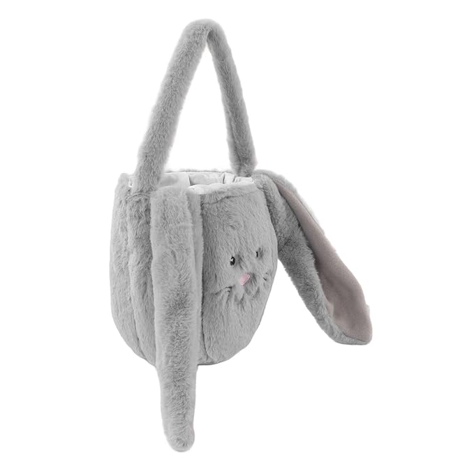 Plush Easter Bunny Basket, Children Easter Basket, Cute Cartoon Bunny Bag with Long Ears, Soft Plush Easter Egg Collector for Kids Easter Party Gift (Light Gray)