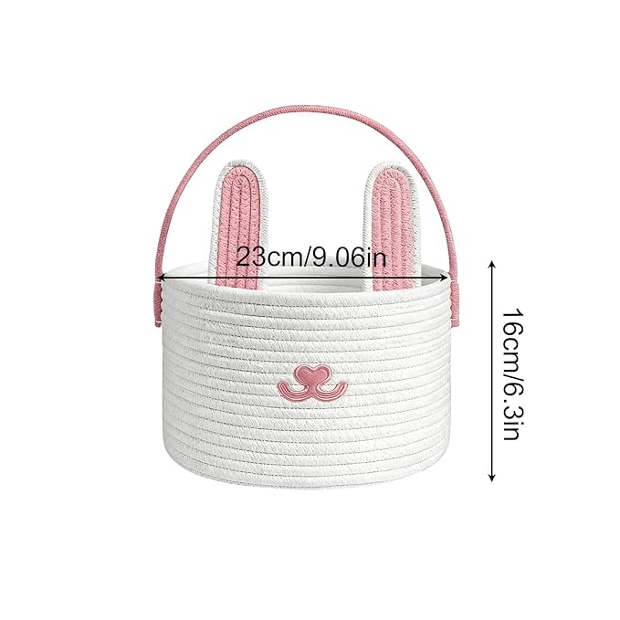 Woven Easter Basket - Cotton Rope Container, Easter Bunny Baskets with Handle for Boys Girls Candy Toys Snacks Party Holiday Spring Festival Gift Basket Kids Adults Decorative Storage Fun