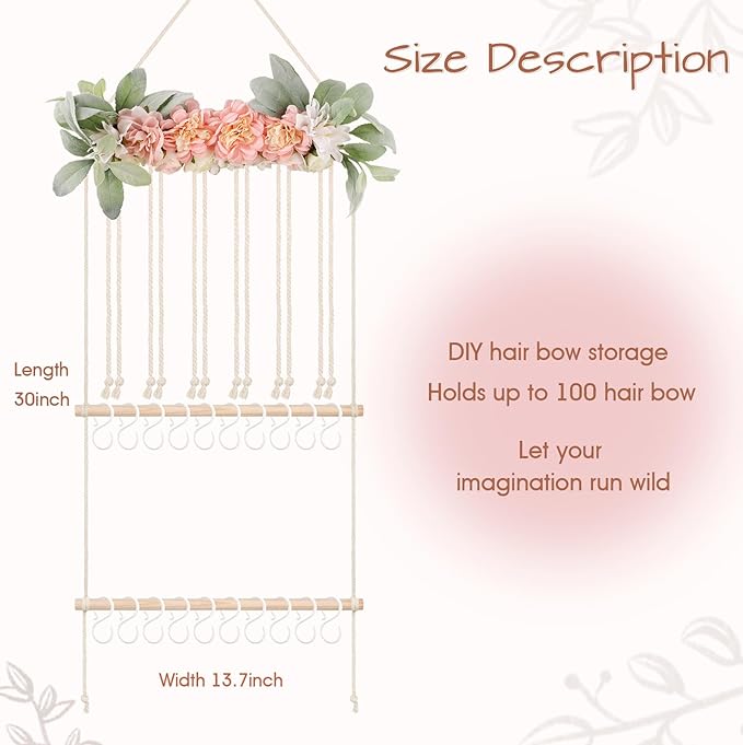 POVETIRE Headband Holder Hair Bows Organizer for Girls, Hair Accessories Display Storage Wall Hanging Decor for Baby Nursery Toddler Girls Room