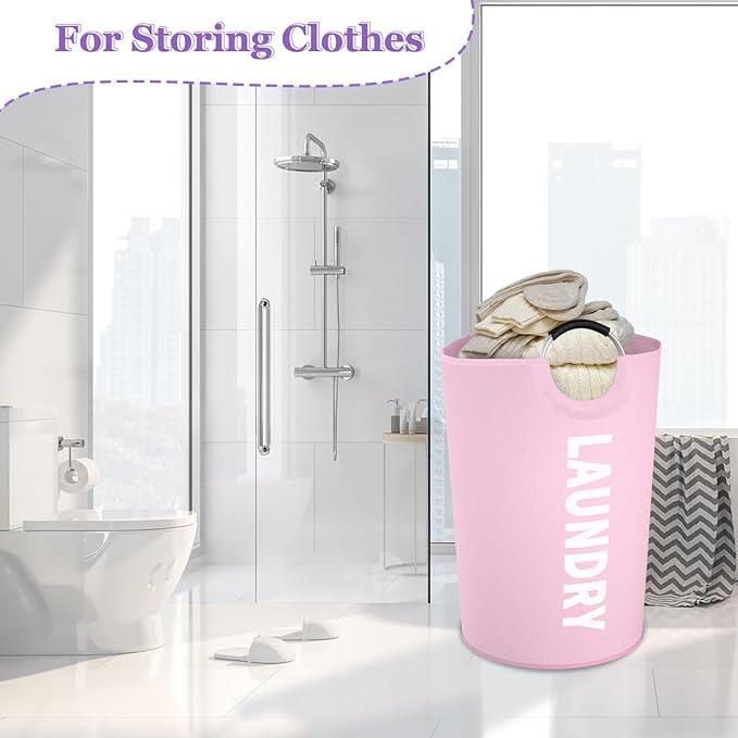 125L Pink Laundry Basket, Extra Large Clothes Basket with Handles, Waterproof Dirty Clothes Hamper, Collapsible Laundry Bin Stand Upright, Sturdy Storage Basket for Bathroom, Flat, Pink