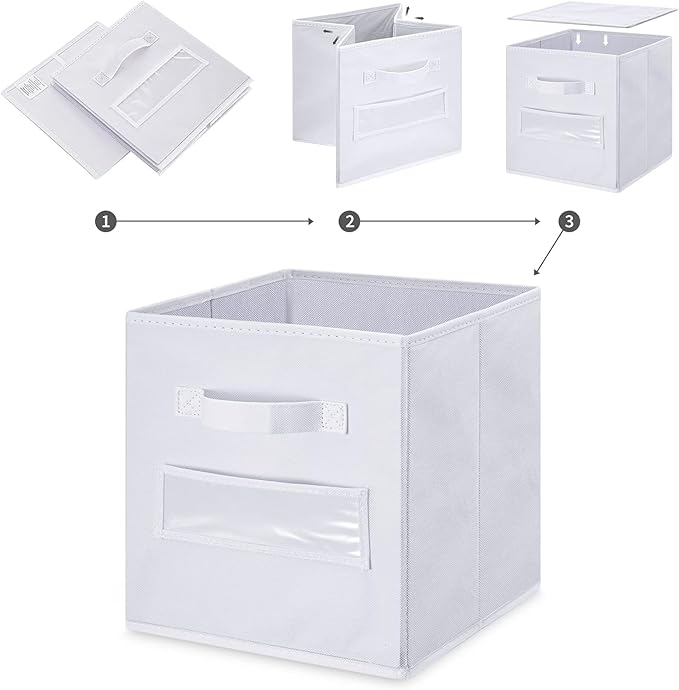 artsdi Fabric storage cubes (Set of 8) 11 Inch Cube Storage Bin, Cube storage with 8 Labels Window Cards & a Pen, Foldable cube Organizer bins,11x11 Storage bin, Cubby Organizer Boxes, White