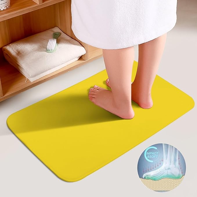 3 Pieces Bath Rug Sets, Sunshine Yellow Color Bathroom Mat Set Non Slip U Shaped Contour Rug & Toilet Lid Cover