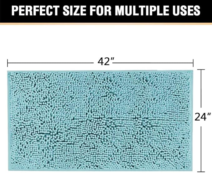 H.VERSAILTEX Microfiber Bath Rugs Chenille Floor Mat Ultra Soft Washable Bathroom Dry Fast Water Absorbent Bedroom Area Rugs, 24 x 42 - Inch, Aqua Haze