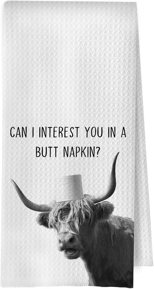 Highland Cow Bathroom Towels - Funny Farmhouse Cow Decorative Waffle Weave Hand Towels, Western Bathroom Towel, 16×24 Inches