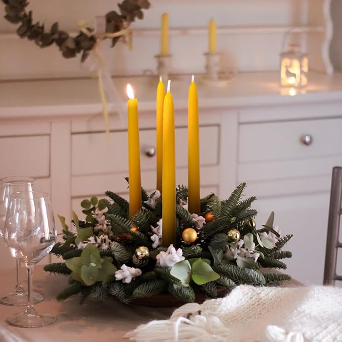 16PCS Beeswax Taper Candles, 9" Handmade Natural Candles, Dripless and Smokeless，9 Hour Burn Time