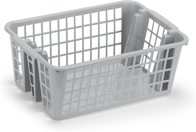 DecorRack Plastic Storage Basket, 13L Bathroom Storage Organizer Bin for Laundry Closet, Pantry or Office with Built In Handles,Gray (2 Pack)