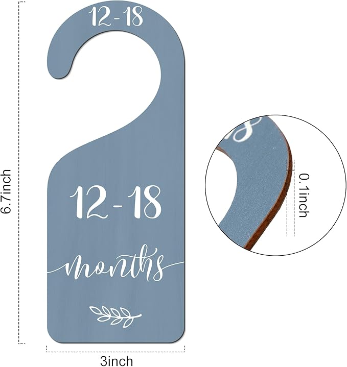 Whaline 7Pcs Boho Wooden Baby Closet Size Dividers with Pink Velvet Bag Newborn to 24 Month Thicken Infant Wardrobe Hanger Organizers for Home Nursery Party Gift Supplies