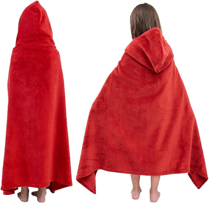 Hiturbo Kids Hooded Bath Towel: Soft Plush Pool Beach Fleece Towel Blanket - 50"x30" Toddler Towels Wrap for Boys Girls 3-12 Years (Red)