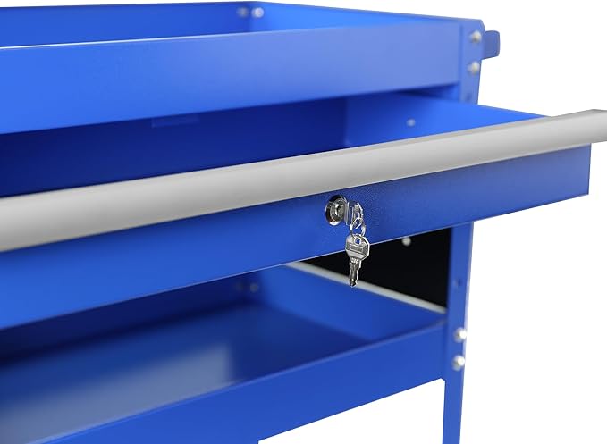 Rolling Tool Cart, Premium 1-Drawer Utility Cart, Heavy Duty Industrial Storage Organizer Mechanic Service Cart with Wheels and Locking System(Blue&Grey)