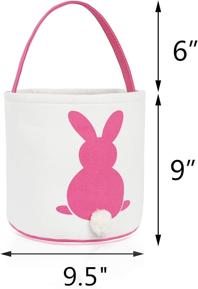 MONOBLANKS Easter Bunny Basket Bags, Rabbit Bucket Tote for Easter Egg Hunts Decorations Candy Gifts Storage (Pink)