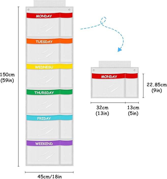 ABCKEY Rainbow Weekly Kids Clothes Organizer for Daily Activity,Portable Kids Clothes Storage White (White)