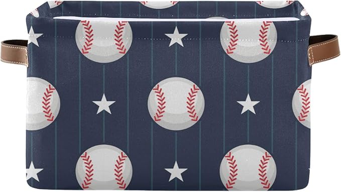Rectangular Storage Bin Basketball Baseball Sport Basket with Handles - Toy Bins Laundry Storage Basket for Kids Toy Pets Room Closet