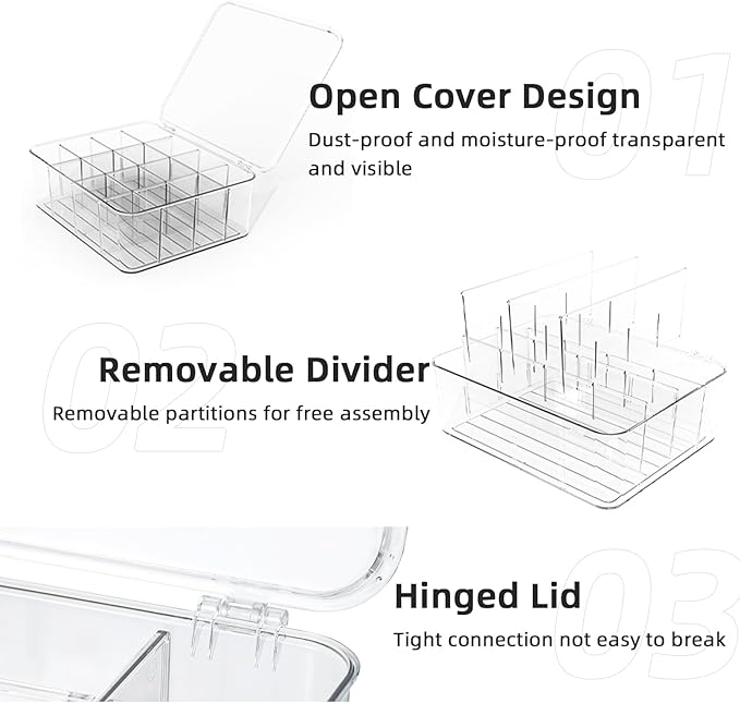 Tie Organizer Dividers Box, 16 Compartment Sock Underwear Drawer Organizer with Lid, Removable Divided Drawer Wardrobe Storage Box for Tie, Bra Storage (16-Cell)