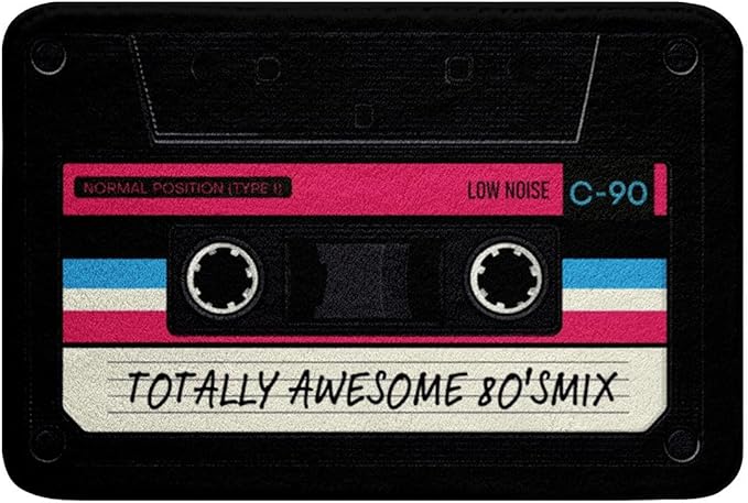 80s Party Bathroom Mat 20"X32",Audio Cassette Microfiber Bath Rug Kid Children,Vintage Music Theme Non Slip Back Inside Room Decor,Retro Tape Entry Door Mat Bathroom Music Art Style Bath Carpet,Luxury