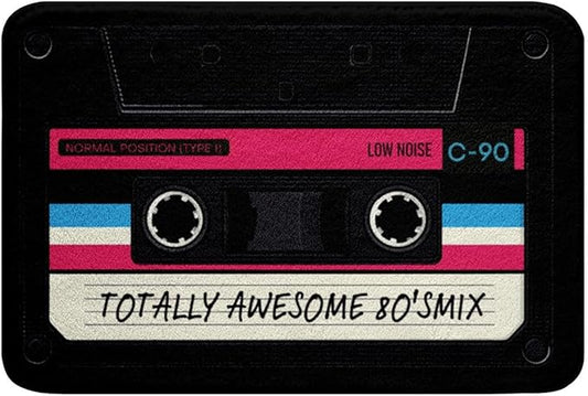 80s Party Bathroom Mat 16"X24",Audio Cassette Microfiber Bath Rug Kid Children,Vintage Music Theme Non Slip Back Inside Room Decor,Retro Tape Entry Door Mat Bathroom Music Art Style Bath Carpet,Luxury
