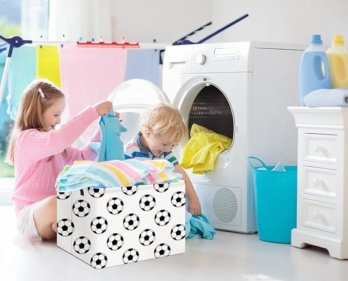 Rectangular Storage Basket Empty,Collapsible Gift Basket with Handles,Scoccer Basket for Kids Toys/Books Box,Room Decor(Soccer)