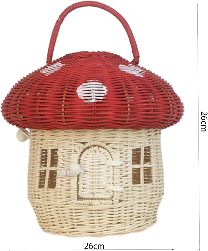 Rattan Mushroom Shape-Storage Basket-Mushroom Woven Rattans Tote Bag Handle Basket Handbag A(B)