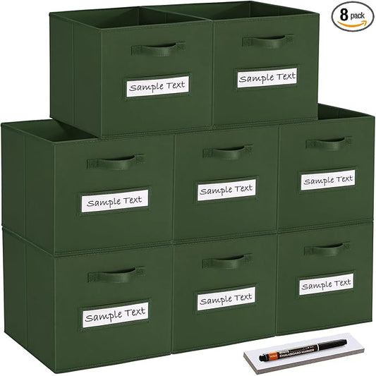artsdi Fabric storage cubes (8 Pack) 13 Inch Cube Storage Bin, cube organizer bins with 8 Labels Window Cards & a Pen, Foldable cube organizer bins and Storage Box, Dark Green