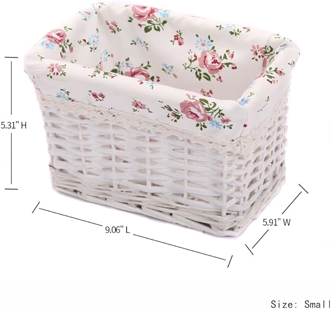 KINGWILLOW Woven Rectangular Wicker Storage Basket,Small Organizer Box