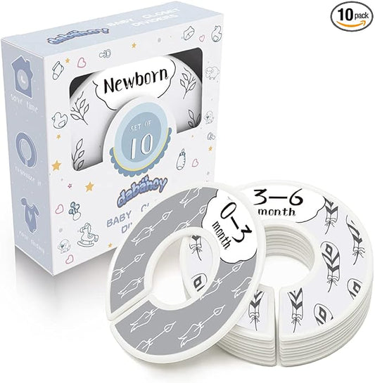 Baby Closet Dividers - Set of 10 from Newborn to Toddler and 2 Blanks with Colored Box - Gray Boho Designs Baby Closet Organizer for Nursery - [Gray Boho]