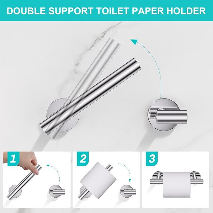 5 Pieces Polished Chrome Round Towel Bar Set Bathroom Hardware Accessories Set Upgraded Toilet Paper Holder Towel Racks Set for Bathroom Stainless Steel Wall Mounted 23.6 in