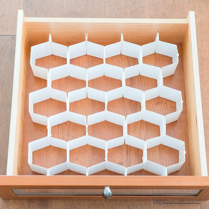 Evelots Honeycomb Drawer Organizer - Set of 2, 56 Slots, Easy Snap-Together Assembly, Adjustable & Durable Plastic Dividers, Perfect for Socks, Underwear, Ties, Accessories, and More - Customizable S