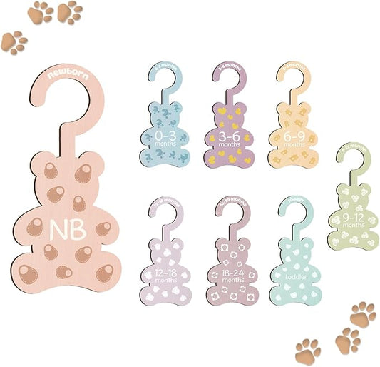 Baby Clothes Dividers for Closet - Set of 8 Wooden Baby Size Closet Dividers Newborn to 24 Months, Newborn Organizer for Boys Girls - Little Bear Shape Baby Nursery Decor Kit Newborns Gift Baby Shower