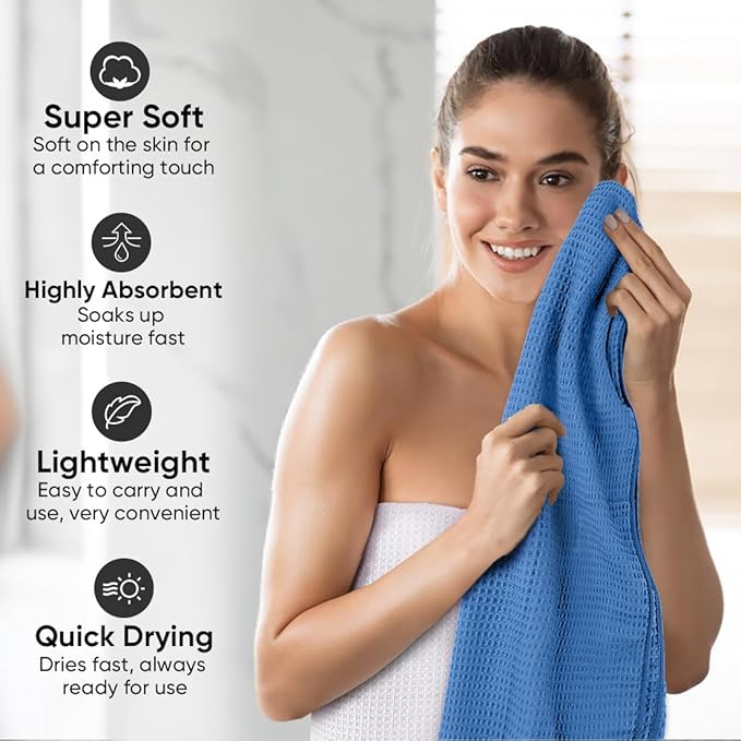 HOMEXCEL Waffle Bath Towels 4 Pack, Premium Microfiber Bath Towels, Ultra Soft, Lightweight, Highly Absorbent Quick Dry Towel for Bathroom, Gym, Shower, Hotel and Spa, 30 x 60 Inch, Multicolor
