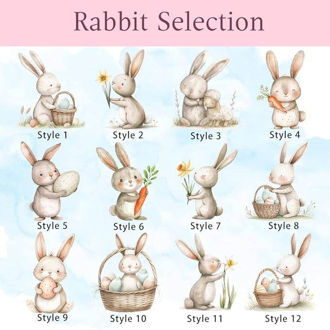 CALLIE Personalized Easter Basket for Kids, Custom Name Initial Rabbits Canvas Easter Hunt Bag Gifts