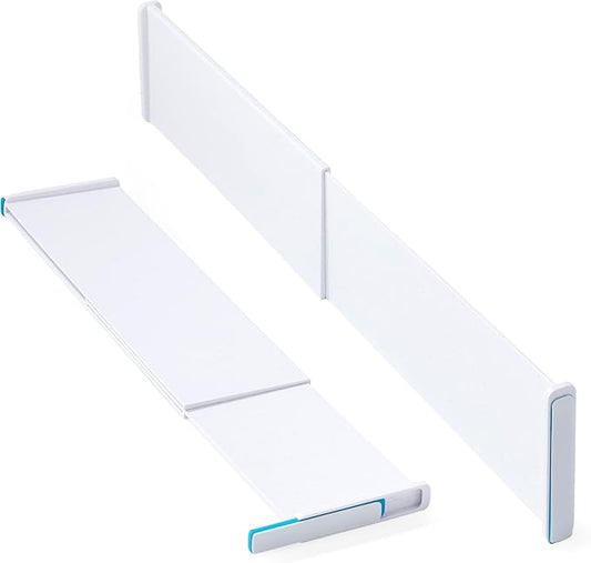 YouCopia ReStickable™ Drawer Dividers, Extra-Long, Adjustable Kitchen Organizers for Utensil and Tool Storage, Expands 13" to 24", Deep Height, 2-Pack, Speckled White