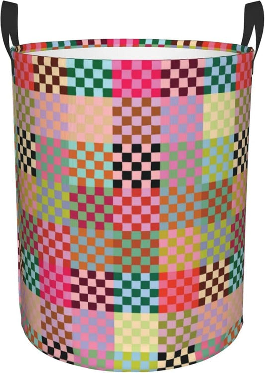 Laundry Basket Colorful Checkered Decor,Waterproof Laundry Hamper Checkered Decor Collapsible Laundry Baskets With Handles,Toy/Clothes Storage Basket For Home Bedroom Bathroom Decor