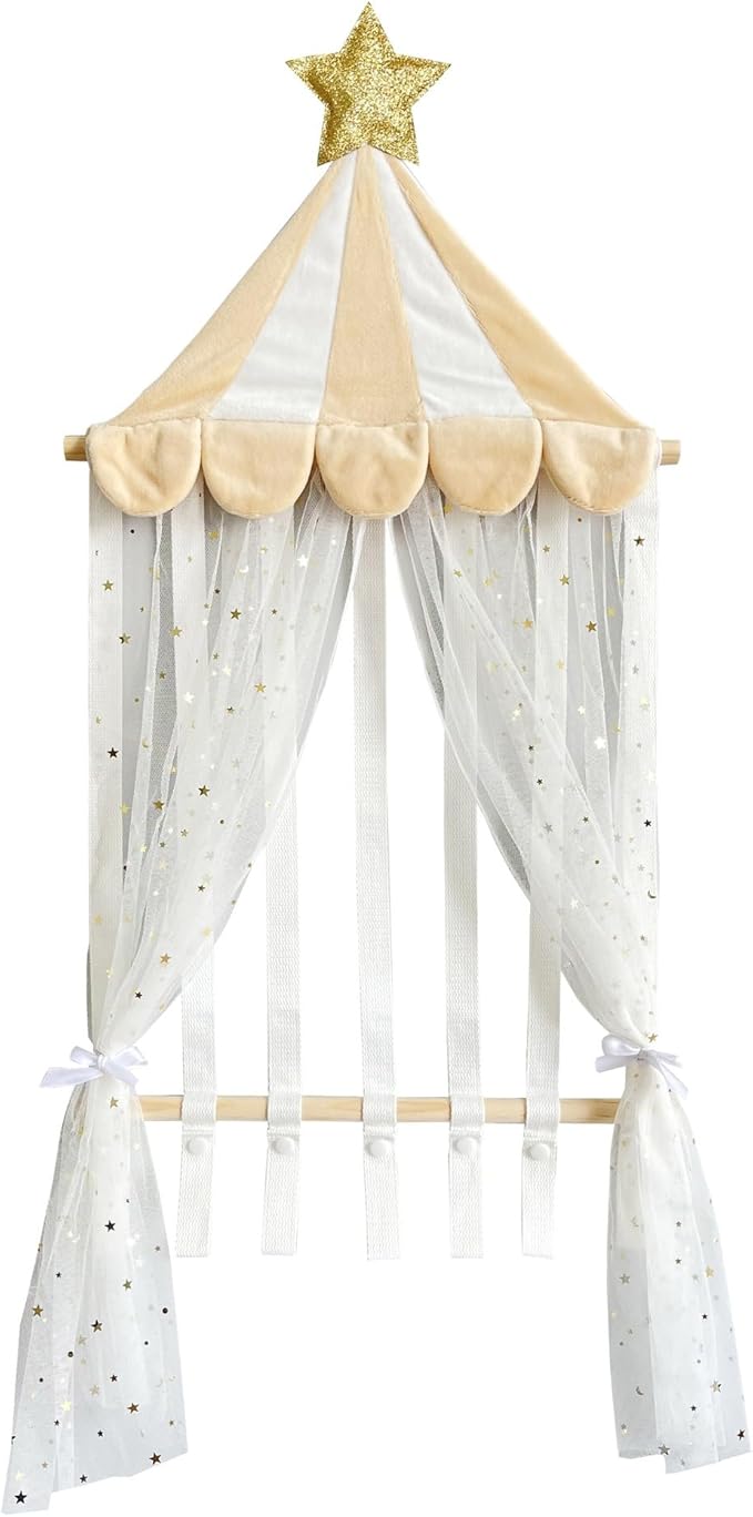 Hair Bows Holder, Hair Clips Storage Hanger Large Capacity, Hair Bows Organizer Wall Hanging for Girl Room, White Tulle Curtain Display, Wall Mounted Storage for Girls Headbands(Beige)