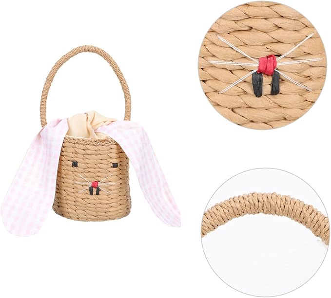 MERRYHAPY Boy Girl Woven Rattan Handbag Bunny Ears Decorative Storage Basket for Boys and Girls Rooms and Photography Props and Design