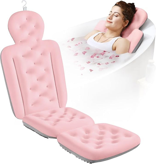 Full Body Bath Pillow for Bathtub, Thick Bathtub Cushion with Laundry Bag, Luxury Tub Pillow for Bath for Headrest Neck and Back Support Pink 56" x 16"