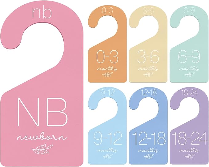 Whaline 7Pcs Baby Closet Size Dividers Macaron Colors Acrylic Hanger Clothes Organizers Newborn to 24 Month Thicken Infant Wardrobe Separators for Home Nursery Baby Clothes
