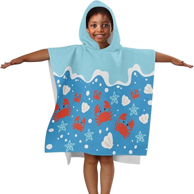 Hooded Bath Towel Poncho Ultra Soft Towel Highly Absorbent for Babies Toddler Infant Marine Crab Hooded Bath Towel Wrap Toddlers Shower Decorations for Boys Girls
