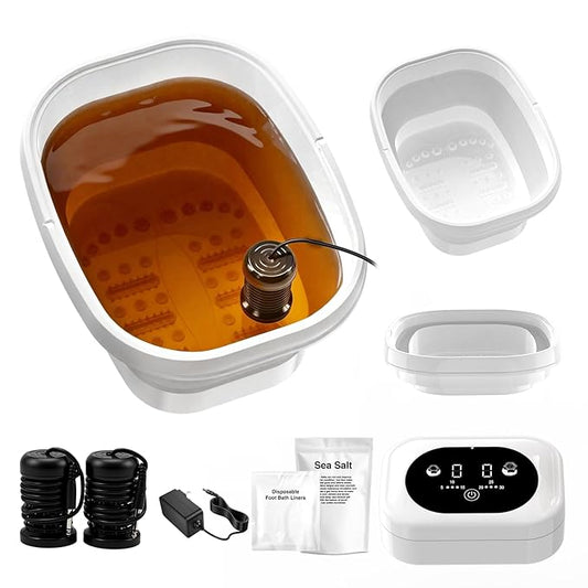 Ionic Foot Bath Detox Machine,Foot Detox Foot Bath Soak Tub with 2 Arrays,80 Disposable Liners,Detox Sea Salt,Folding Foot Spa Bucket,Home Salon-Level Foot Soaking Tub