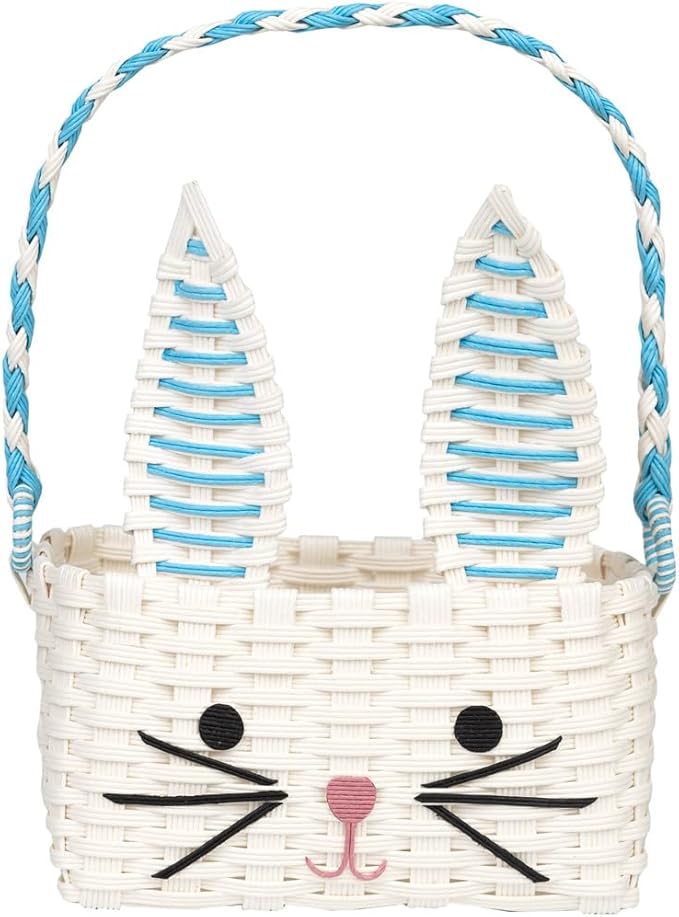Bunny Shaped Easter Egg Basket for Kids with Cute Rabbit Face for Boys Girls Perfect for Scavenger Hunts and Toy Storage Solution Eco Friendly Made from Recycled Paper 6.69 x 9.8 Inches