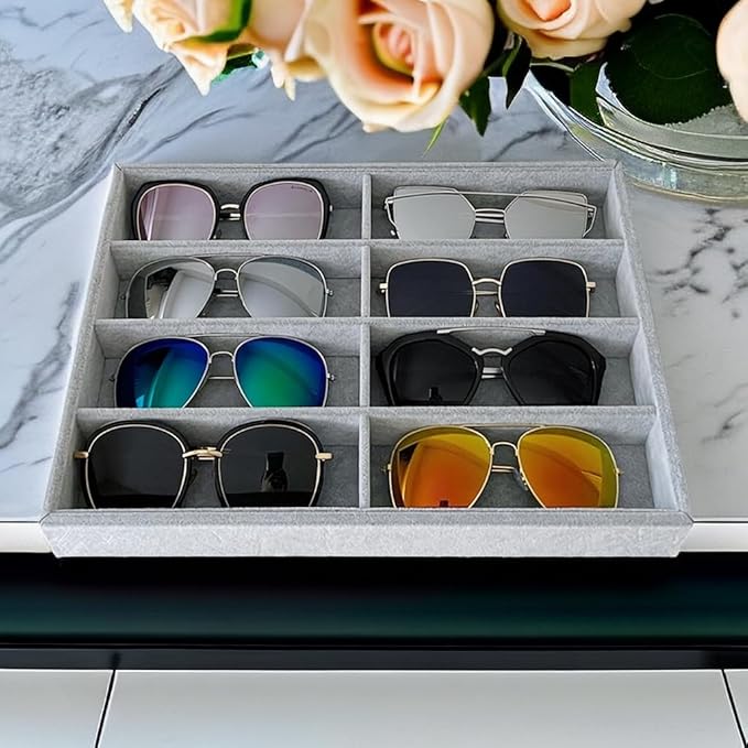 8 -Slot Premium Grade Velvet Sunglasses Eyewear Jewelry Show Tray Home Organizer Velvet Multifunctional Stackable