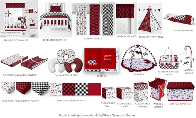Bacati - Lumberjack Nursery Kids Storage Items, Red/Black/Grey Nursery Storage Caddy