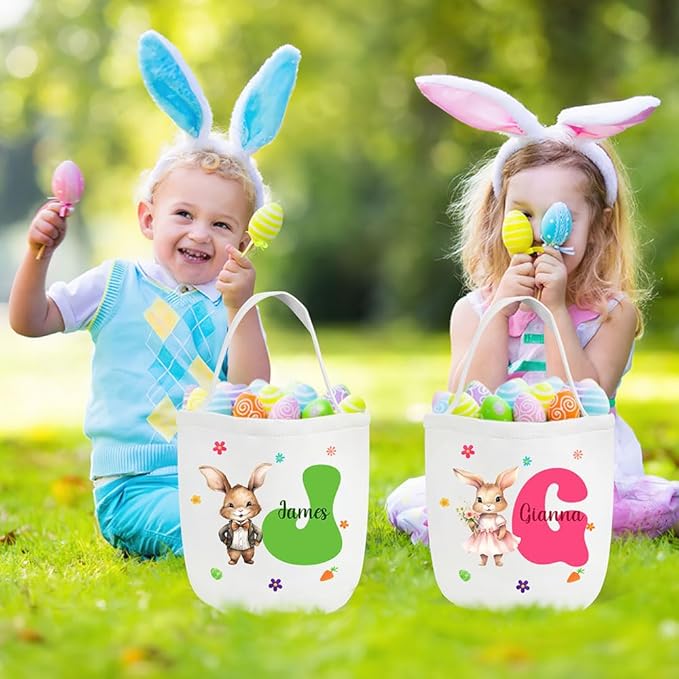 callie Personalized Easter Basket Stuffers, Custom Initial and Name on Basket Stuffers, Easter Bonus Gifts Brithday Gifts for Family Son Daughter (Flowers Rabbit)