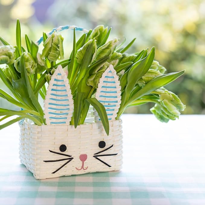 Bunny Shaped Easter Egg Basket for Kids with Cute Rabbit Face for Boys Girls Perfect for Scavenger Hunts and Toy Storage Solution Eco Friendly Made from Recycled Paper 6.69 x 9.8 Inches