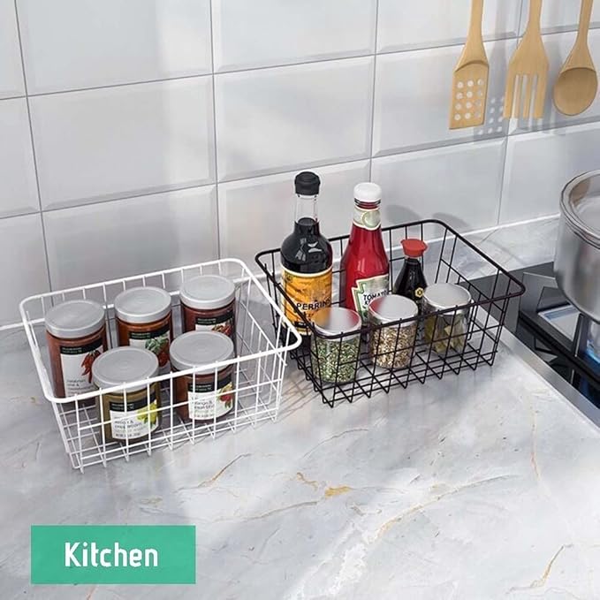 Iron Storage Basket Fabric Storage Basket Desktop Snack Basket 1 Pack Wire Baskets for Storage, Basket Organizer Storage Bin for Kitchen Cabinets A